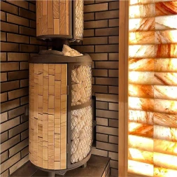 Печь банная «Атмосфера L» комбинированная сетка-ламель «Окаменевшее дерево»